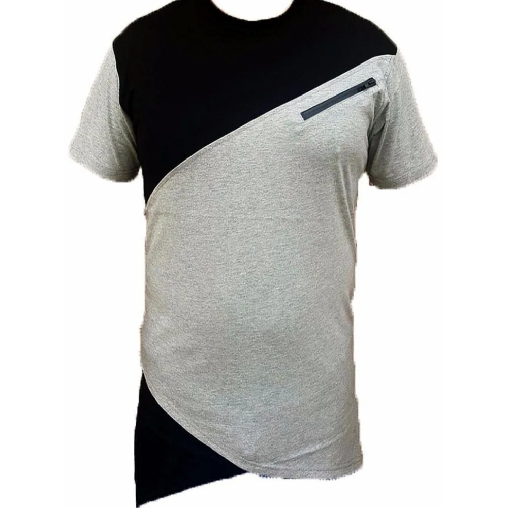 Bleecker Mercer T‎ shirt Men M Gray Black Casual Colorblock Retro Asymmetrical